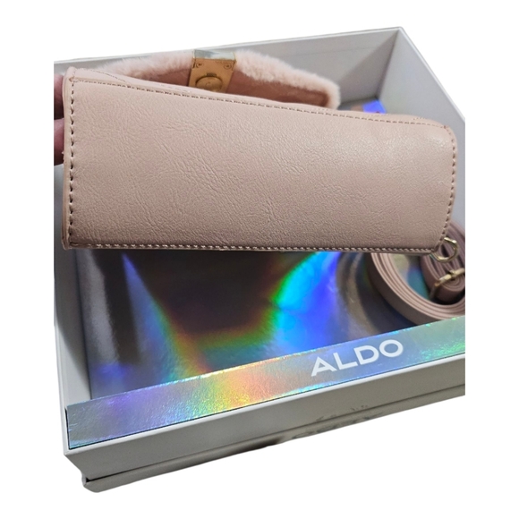 ALDO Blush Faux Fur Satchel/Crossbody Set w Card Case - Picture 7 of 10